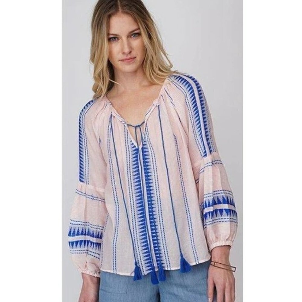 Anthropologie‎ Greylin Leanna Pink & Blue Peasant Long Sleeve Top XS